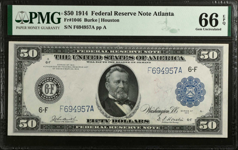 Fr. 1046. 1914 $50 Federal Reserve Note. Atlanta. PMG Gem Uncirculated 66 EPQ.
...