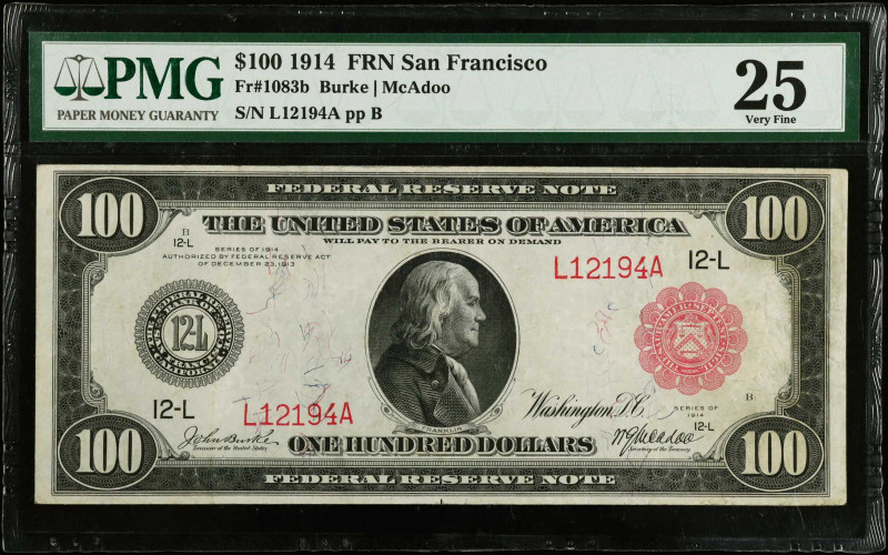 Fr. 1083b. 1914 Red Seal $100 Federal Reserve Note. San Francisco. PMG Very Fine...