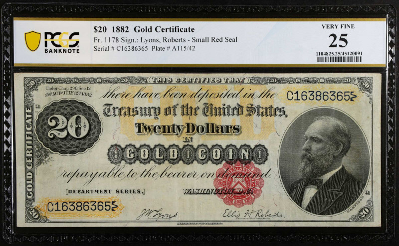 Fr. 1178. 1882 $20 Gold Certificate. PCGS Banknote Very Fine 25.
Lyons - Robert...