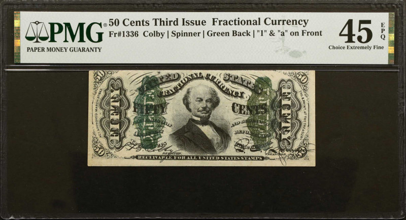 Fr. 1336. 50 Cents. Third Issue. PMG Choice Extremely Fine 45 EPQ.
Green back J...