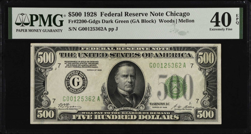 Fr. 2200-Gdgs. 1928 $500 Federal Reserve Note. Chicago. PMG Extremely Fine 40 EP...