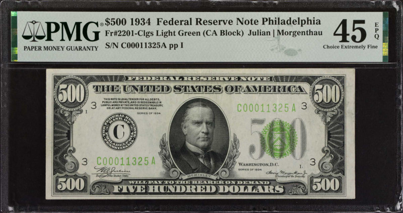 Fr. 2201-Clgs. 1934 $500 Federal Reserve Note. Philadelphia. PMG Choice Extremel...