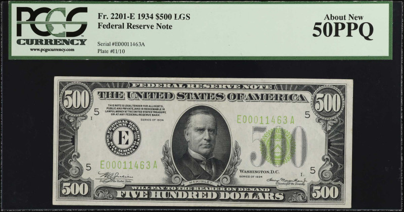 Fr. 2201-E. 1934 $500 Federal Reserve Note. Richmond. PCGS Currency About New 50...