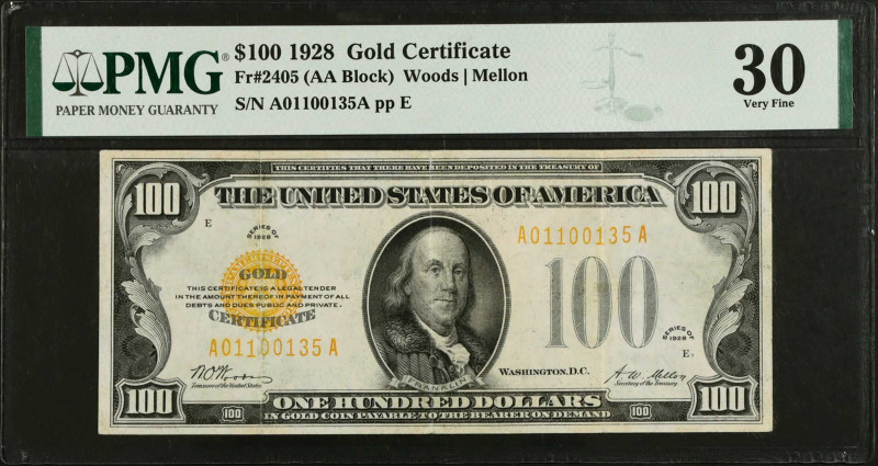 Fr. 2405. 1928 $100 Gold Certificate. PMG Very Fine 30.
These $100 Gold Certifi...