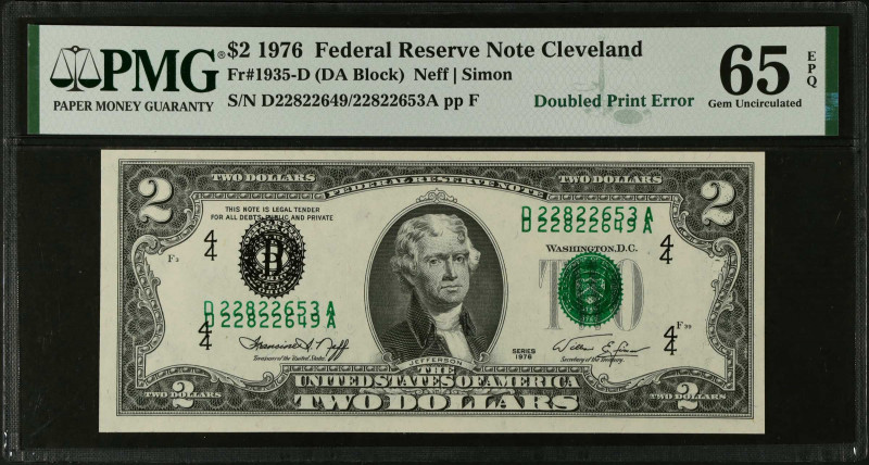 Fr. 1935-D. 1976 $2 Federal Reserve Note. Cleveland. PMG Gem Uncirculated 65 EPQ...