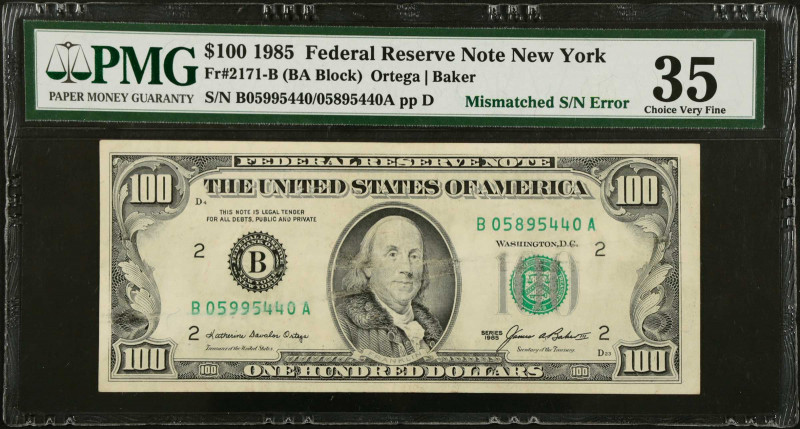 Fr. 2171-B. 1985 $100 Federal Reserve Note. New York. PMG Choice Very Fine 35. M...