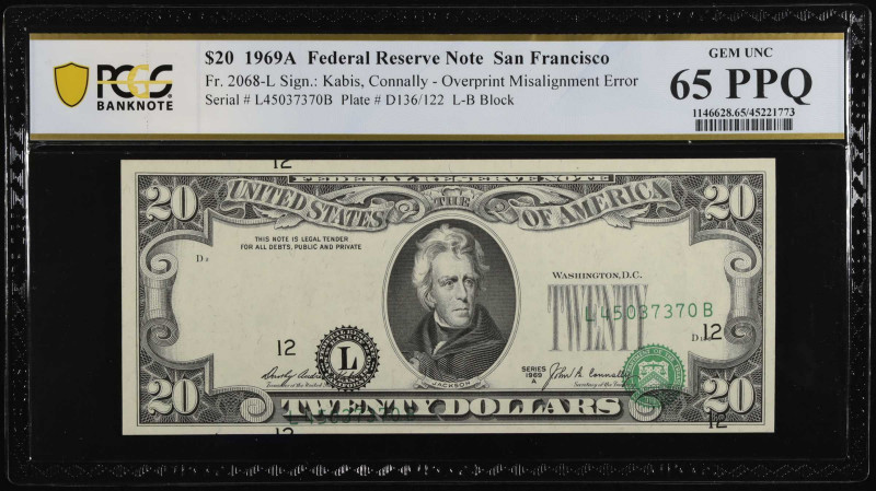 Fr. 2068-L. 1969A $20 Federal Reserve Note. San Francisco. PCGS Banknote Gem Unc...