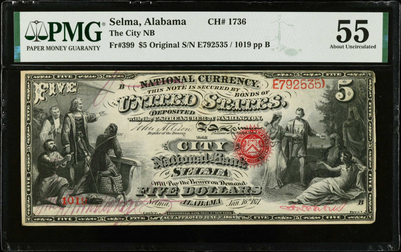 Selma, Alabama. $5 Original. Fr. 399. The City NB. Charter #1736. PMG About Unci...