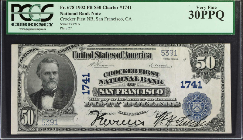 San Francisco, California. $50 1902 Plain Back. Fr. 678. Crocker First NB. Chart...