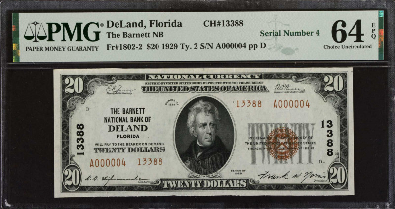 DeLand, Florida. $20 1929 Ty. 2. Fr. 1802-2. The Barnett NB. Charter #13388. PMG...