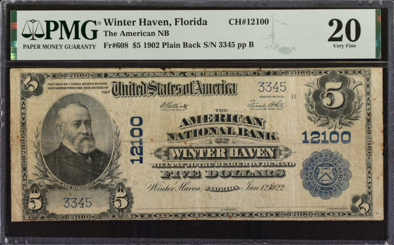 Winter Haven, Florida. $5 1902 Plain Back. Fr. 608. The American NB. Charter #12...