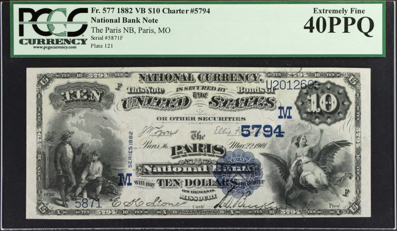 Paris, Missouri. $10 1882 Value Back. Fr. 577. The Paris NB. Charter #5794. PCGS...