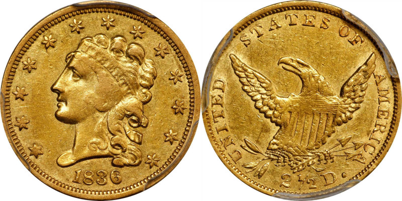 1836 Classic Head Quarter Eagle. HM-3. Rarity-7. Head of 1837, Script 8, No Berr...