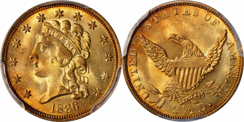 1836 Classic Head Quarter Eagle. HM-4. Rarity-1. Head of 1835, Script 8, No Berr...