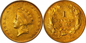 1855-D Gold Dollar. Type II. Winter 7-J. AU-55 (PCGS).
A very well preserved, exceptionally attractive survivor of this challenging Type II gold doll...
