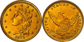 1839-D Classic Head Quarter Eagle. HM-1, Winter 1-B. Rarity-5. MS-61 (PCGS).
A beautiful example with iridescent olive-blue peripheral highlights to ...