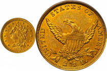 1839-D Classic Head Quarter Eagle. HM-1, Winter 1-B. Rarity-5. AU-58 (PCGS). CAC.
It is difficult for us to imagine a more attractive and desirable e...