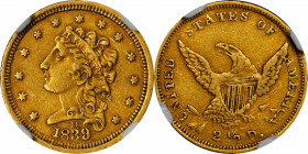 1839-D Classic Head Quarter Eagle. HM-2, Winter 1-A. Rarity-4. EF-45 (NGC). CAC.
This handsomely original example exhibits intermingled copper-rose h...