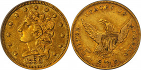 1839-D Classic Head Quarter Eagle. HM-2, Winter 1-A. Rarity-4. VF-35 (PCGS). CAC.
Attractive deep honey-olive surfaces with enhancing blushes of redd...