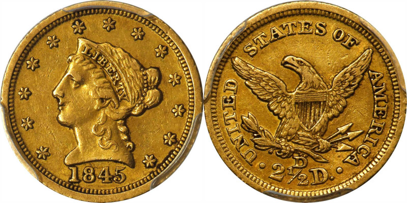 1845-D Liberty Head Quarter Eagle. Winter 6-J, the only known dies. EF-45 (PCGS)...