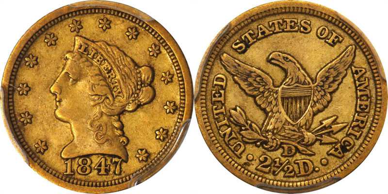 1847-D Liberty Head Quarter Eagle. Winter 9-N, the only known dies. EF-45 (PCGS)...