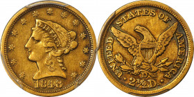 1848-D Liberty Head Quarter Eagle. Winter 10-N. VF-35 (PCGS). CAC.
Steely-olive overtones join with deep honey-gold color to confirm the originality ...