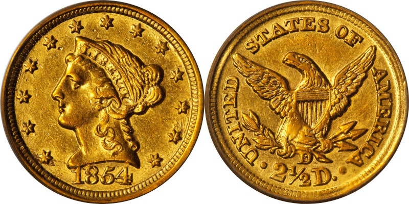 1854-D Liberty Head Quarter Eagle. Winter 18-N, the only known dies. AU-55 (PCGS...