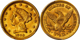 1859-D Liberty Head Quarter Eagle. Winter 22-N, the only known dies. MS-62 (PCGS). CAC.
As the only Mint State example of the issue to meet with stri...