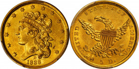 1838-D Classic Head Half Eagle. HM-1, Winter 1-A, the only known dies. Rarity-3. MS-63 (PCGS).
One of the finest known specimens of the only Classic ...