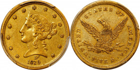 1839-D Liberty Head Half Eagle. Winter 2-A. EF-45 (PCGS).
Blended deep rose patina to otherwise khaki-gold surfaces, this coin exhibits a pleasingly ...