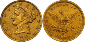 1840-D Liberty Head Half Eagle. Winter 3-B. Tall D. VF-30 (PCGS). CAC.
This handsome piece is warmly and evenly colored in original deep honey-aprico...