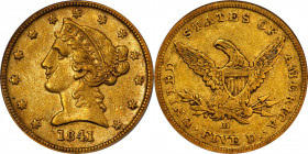 1841-D Liberty Head Half Eagle. Winter 5-D. Die State I. Small D. EF-40 (PCGS).
A second attractive EF example of the popular Winter 5-D Small D attr...