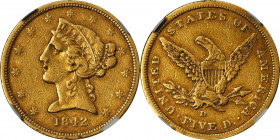 1842-D Liberty Head Half Eagle. Winter 7-E. Small Date, Small Letters. EF-40 (NGC). CAC.
Scarce and desirable CAC-approved quality for the more frequ...