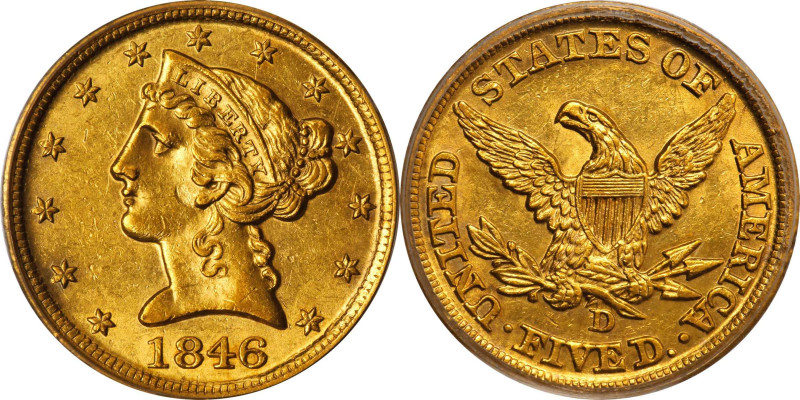 1846-D/D Liberty Head Half Eagle. Winter 16-J. MS-61 (PCGS). CAC.
An incredible...