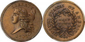 1793 Liberty Cap Half Cent. Head Left. C-3. Rarity-3. MS-62 BN (PCGS).
A delightful jewel that is as rich in history as it is in rarity. Lightly tone...