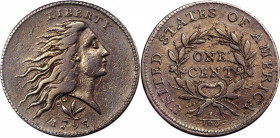 1793 Flowing Hair Cent. Wreath Reverse. S-9. Rarity-2. Vine and Bars Edge. VF-30 (PCGS).
A wholesome mid grade example of this historic first year la...