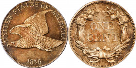 1856 Flying Eagle Cent. Snow-9. Proof-58 (PCGS).
The classic 1856 Flying Eagle cent in handsome and highly desirable Proof-58 preservation. Rich colo...