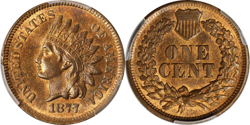 1877 Indian Cent. MS-64 RB (PCGS). CAC.
Offered is a rare and highly desirable ...