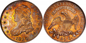 1825/4/2 Capped Bust Quarter. B-2. Rarity-8 as a Proof. Proof-63 (ANACS). OH.
A splendid coin with a pedigree to match. Obverse and reverse are toned...