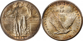 1916 Standing Liberty Quarter. MS-64 FH (PCGS).
This is a fully lustrous, lightly toned example with the most extensive patina adorning the upper rev...