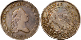 1794 Flowing Hair Half Dollar. O-104a, T-11. Rarity-5+. VF-30 (PCGS).
Fully original Choice VF quality is evident in this historically significant an...