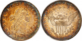 1802 Draped Bust Half Dollar. O-101, T-1, the only known dies. Rarity-2. AU-55+ (PCGS). CAC.
A lustrous and beautifully toned early half dollar rarit...