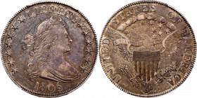 1806 Draped Bust Half Dollar. O-124, T-22. Rarity-5+. Pointed 6, Stem Through Claw, E/A in STATES. EF-40 (PCGS).
This is a highly significant example...