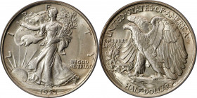 1921 Walking Liberty Half Dollar. MS-64 (PCGS).
A confidently struck near-Gem whose visual display is improved by an essentially brilliant finish ove...