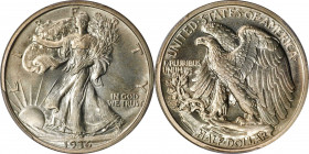 1936 Walking Liberty Half Dollar. Proof-67 (PCGS).
Charming brilliant-finish surfaces are lightly toned in an overlay of iridescent gold. Fully struc...