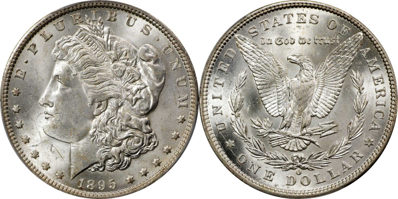 1895-O Morgan Silver Dollar. MS-62 (PCGS).
A fully blast-white and brilliant ex...