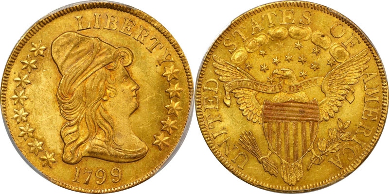 1799 Capped Bust Right Eagle. BD-10, Taraszka-22. Rarity-3. Large Obverse Stars....