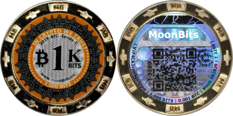 2019 MoonBits 1K Bits 0.001 Bitcoin (BTC). Loaded. Firstbits VzF4CA3z. Serial No...