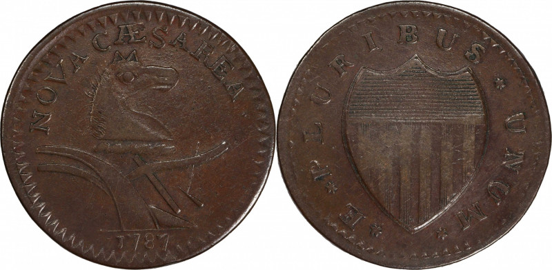 1787 New Jersey Copper. Maris 6-C, W-5040. Rarity-4. No Sprig Above Plow, Patter...