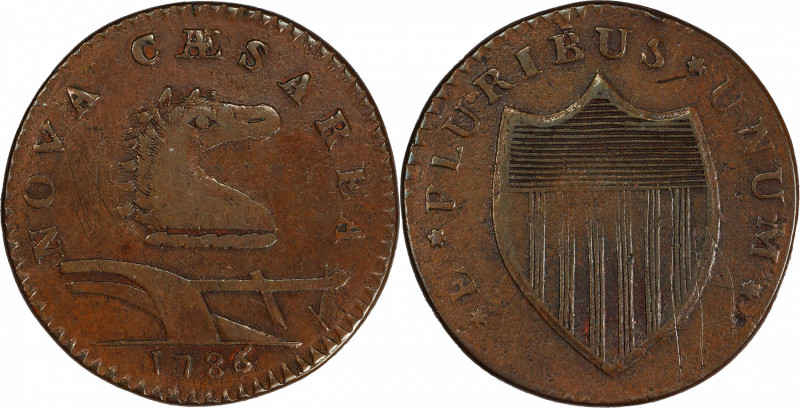 1786 New Jersey Copper. Maris 13-J, W-4800. Rarity-6-. Straight Plow Beam, Broke...